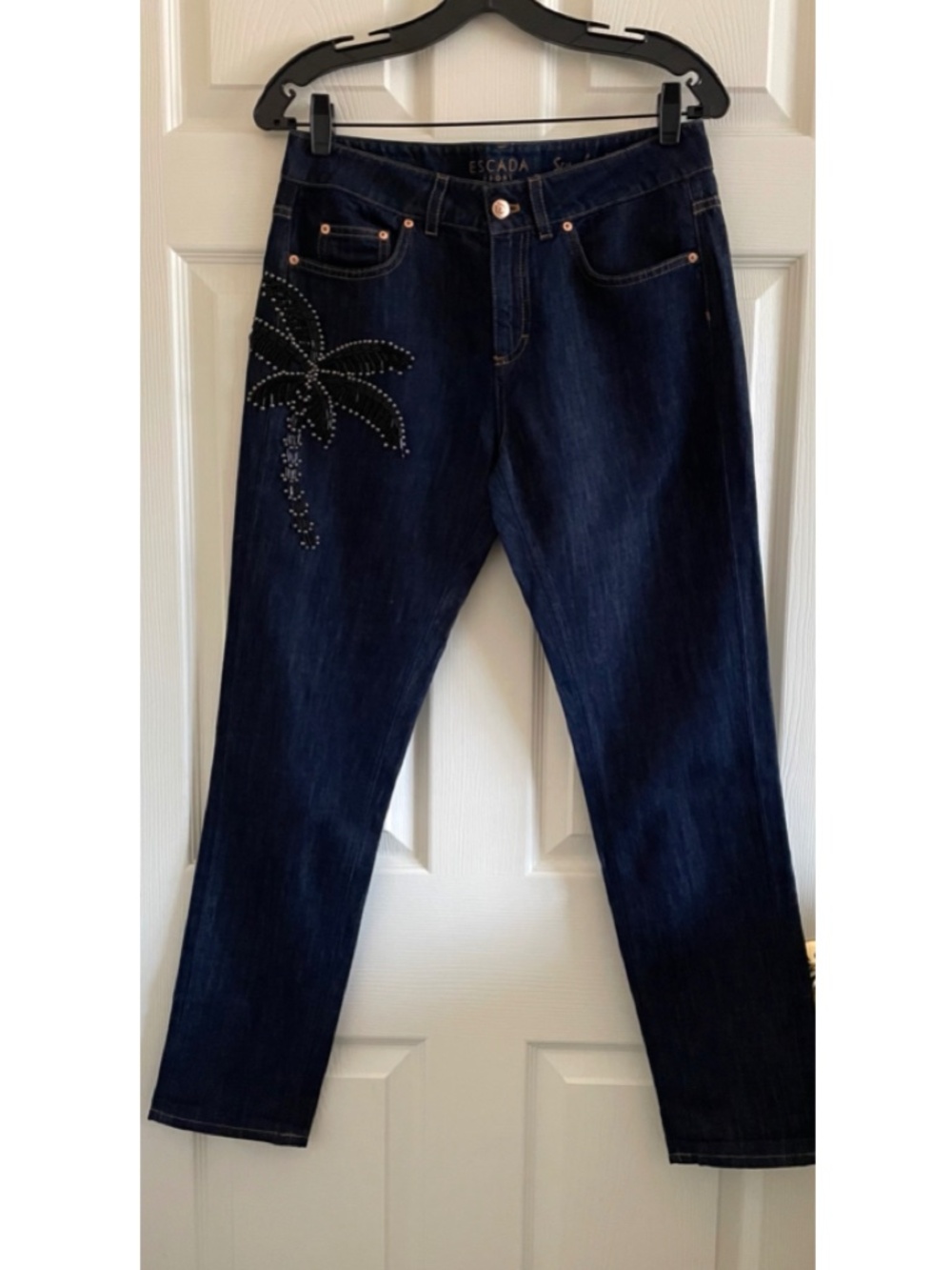 Escada Sport Palm Tree Medium Wash Slim Straight Leg Jeans
